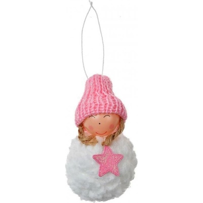 Clayre & Eef Bílo-růžová látková závěsná dekorace anděl s hvězdičkou - Ø 5 * 9 cm