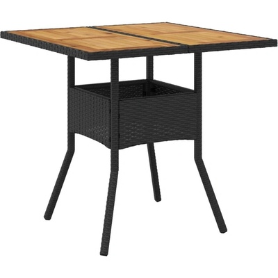 Градинска маса с плот от акация, черно, 80x80x75 см, полиратан