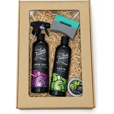 Red-rider Dárkový set Auto Finesse Iron Out Contamination Remover 500 ml + Auto Finesse Satin Tyre Creme Dressing 500 ml + Auto Finesse Tyre & Trim Applicator + Auto Finesse Mint Rims Wheel Wax 100 ml