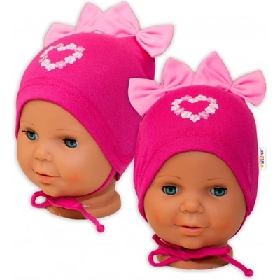 Baby Nellys Bavlněná čepička na zavazování s mašličkami tm. růžová