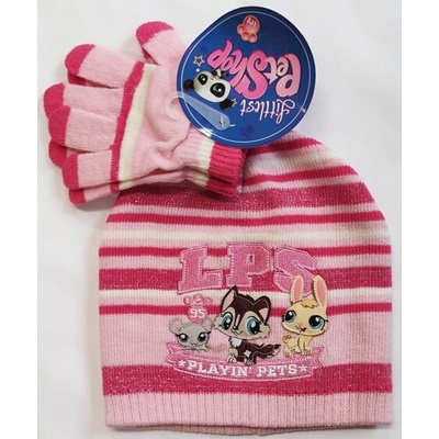 Sun city Dětská zimní sada Little Pet Shop čepice a rukavice třpytivé nitky růžová