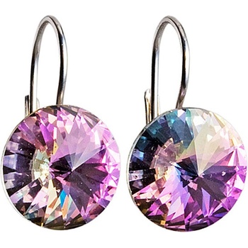 Evolution Group strieborné náušnice visiace s kryštálmi Swarovski fialové okrúhle 31106.5