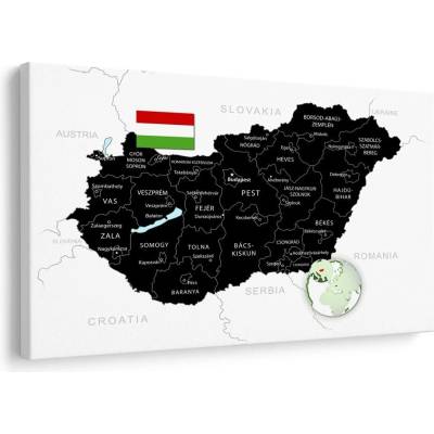 Obraz štýlová čierna mapa Maďarska - 40x30