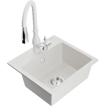 Mexen Milo гранитна мивка с 1 камера и кухненски смесител Savita, бял - 6505-20-672601-20 (6505-20-672601-20)