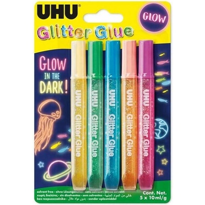 Třpytivé lepidlo UHU Glitter Glue Glow in Dark 5x10 ml