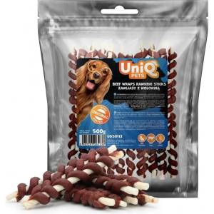 Uniq Pets Dog Snacks Rawhide Beef Wraps Rawhide Sticks - дъвчащи лакомства за кучета с говеждо и говежда кожа, 500 г