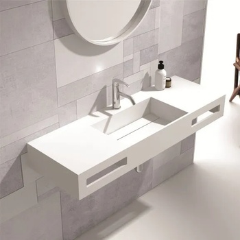 Inter Ceramic Мивка за баня ICB 38449, стенен монтаж, с отвор за смесител, полимермраморен камък, бял, 120x40x15см (38449)