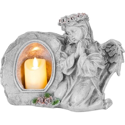 MagicHome Dekorácia Anjel modliaci so sviečkou LED keramika na hrob 28x13x21,5 cm