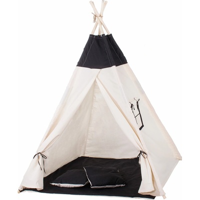 Springos Detský teepee stan s podložkou a vankúšmi čierny 120 × 100 × 180 cm S-TIP11