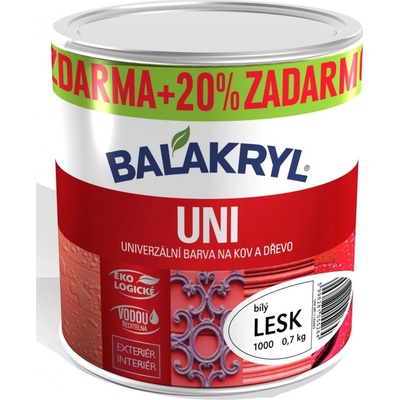Barvy a laky Hostivař akryl Uni lesk 1000 0,7kg + 20 % bílá