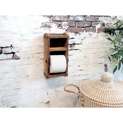 Chic Antique Dřevěný antik nástěnný držák na toaletní papír Grimaud Brick - 15*10*30 cm - Chic Antique