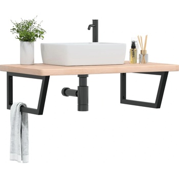 vidaXL Стенен рафт за мивка, стомана и масивно дърво дъб (3302475)