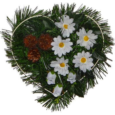 Dekorácia na hrob – srdce s bielymi margarétky fialové ružičky (24 cm)