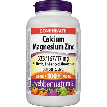 Webber Naturals Calcium, Magnesium, Zinc, 200 каплети, Webber Naturals (3867 WN)