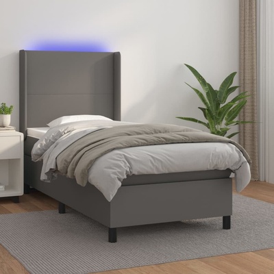 vidaXL 3139248 Boxspring postel s matrací a LED umělá kůže / Barva Šedá