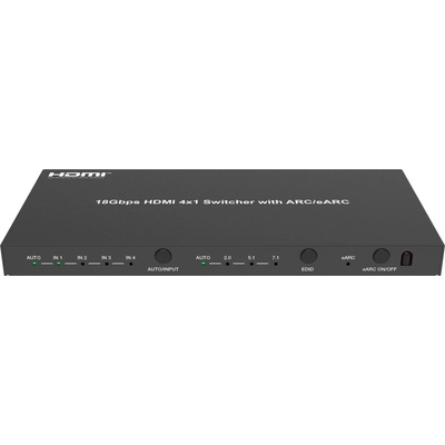 EVOCONNECT Суич HDMI2.0b 4x1 4K@60Hz 4: 4: 4, HDCP2.2 с поддръжка на ARC/eARC, с дистанционно (HDCVT-HDC-SWB41AEU)