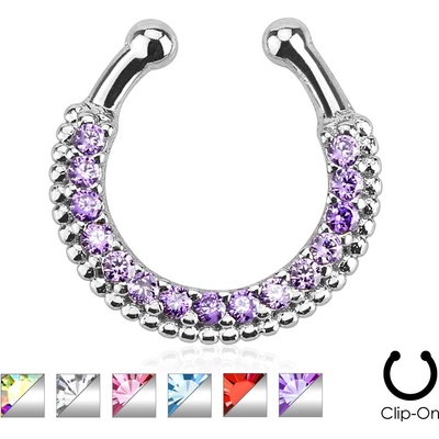 Šperky eshop falešný piercing do nosu stříbrná podkova kuličky zirkony SP45.08 červená R