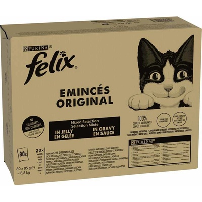 Mega balení Felix Classic tuňák a treska, garnát a platýs, kuře a ledviny, kachna a jehněčí 80 x 85 g