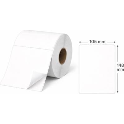Termo Etiketa 105 mm x 148 mm, Perforácia, Thermo eco, Biela, Dutinka 25 mm, 450 ks/kotúč, Permanentné lepidlo