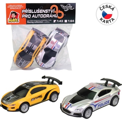 MaDe Autodráha náhradní autíčka 2 ks 1:43 světle oranžová stříbrná
