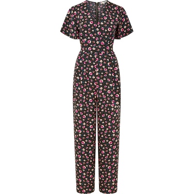 Yumi Women's Black Floral Angel Sleeve Jumpsuit - Floral