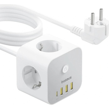 Baseus PowerCombo Wall Power Strip With USB-C Hub 20W - разклонител с 3 изхода и вградени 1хUSB-C и 3хUSB-A изхода за мобилни устройства (бял)