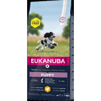 EUKANUBA Dog Puppy Medium - Пълноценна суха храна за подрастващи кучета от средни породи с пилешко месо, 15 кг