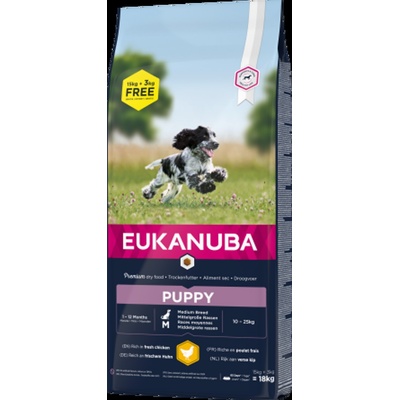 EUKANUBA Dog Puppy Medium - Пълноценна суха храна за подрастващи кучета от средни породи с пилешко месо, 15 кг