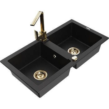 Mexen Mario гранитна мивка с 2 отделения с кухненски смесител Rita, черен - 6504-77-670300-50 (6504-77-670300-50)