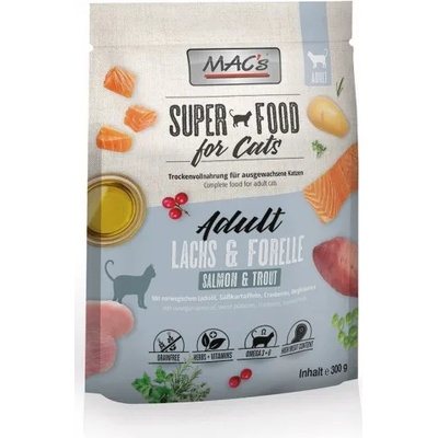 MAC's Mac’s Cat Adult GRAIN FREE, висококачествена храна за пораснали котки, БЕЗ ЗЪРНО, със сьомга и пъстърва, 0, 300 кг - Германия - 80534