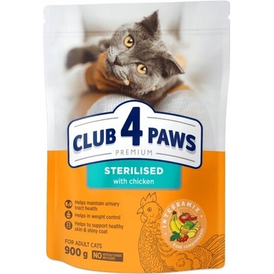 CLUB 4 PAWS Premium pre sterilizované mačky s kuracím mäsom 900 g