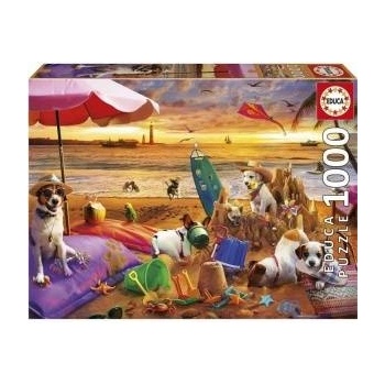 Educa Пъзел Educa Perros jugando en la playa 1000 Части