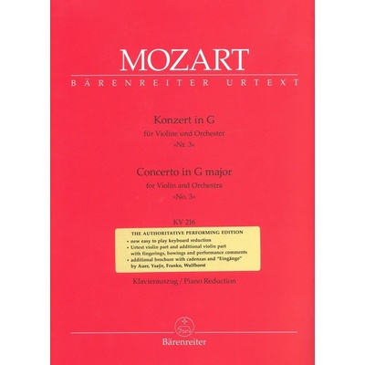 Mozart Concerto in G major No.3, KV 216 for Violin and Orchestra piano reduction