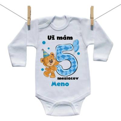 Boodyy Body s dlhým rukávom Už mám 5 mesiacov s Medvedíkom a menom dieťatka Chlapec