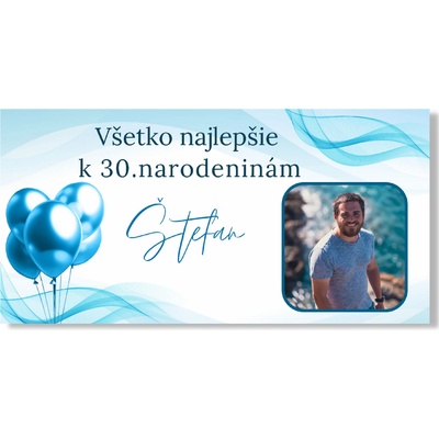 Personal Narodeninový banner s fotkou - Blue Balloons Rozmer banner: 130 x 260 cm