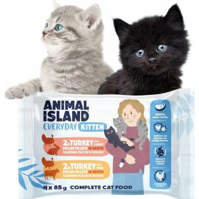 ANIMAL ISLAND Kitten indyk/królik/cielęcina 4 x 85 g