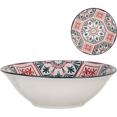 Clayre & Eef Bílá keramická miska s červeným vzorem Mibbo 15 x 5 cm 350 ml
