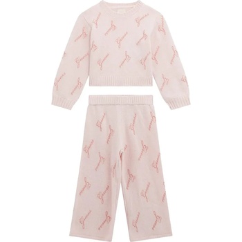 Guess Плетен комплект за мини момиче в розов цвят с надписи Guess