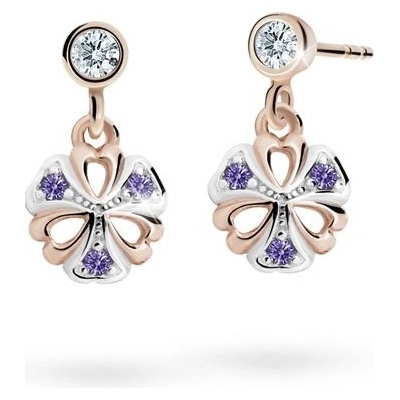 Danfil dětské náušnice kytičky C2230 z růžového zlata s kamínky Amethyst zapínání balónek