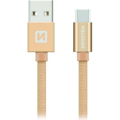 Swissten 71521104 USB 2.0 typ A na C, USB 2.0, zástrčka A - zástrčka C, opletený, 0,2m, zlatý