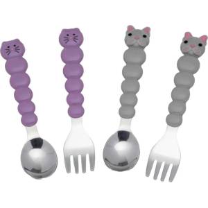 Melii Комплект прибори за хранене Melii - Неръждаема стомана, 12м+, Cat & Bulldog (ML15900) - ozone