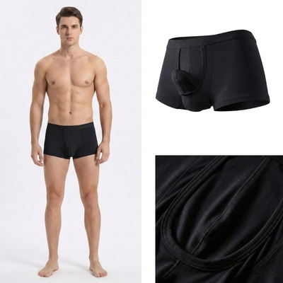 Erotické černé viskózové boxerky s váčkem pro intimní partie pro penis – Zboží Mobilmania