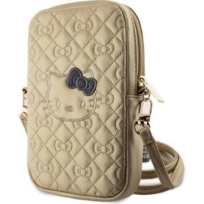 Hello Kitty PU Leather Quilted Pattern Kitty Head Logo Phone Bag Gold