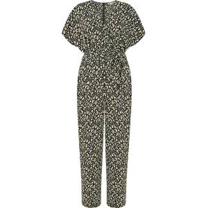 Yumi Women's Black Animal Print Kimono Jumpsuit - Black