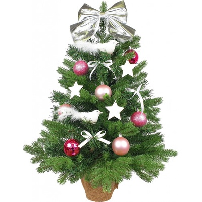 LAALU Ozdobený umělý vánoční stromeček RŮŽOVÁ KOLEDA 60 cm s LED OSVĚTELNÍM V KVĚTINÁČI