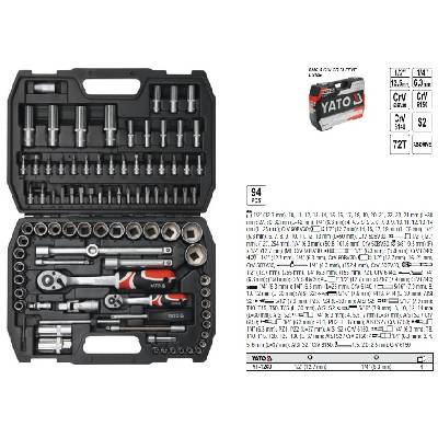 Gola sada, bity YATO 1/2",1/4" L 94 ks YT-12681
