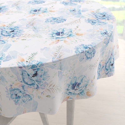 Biante Teflónový okrúhly obrus TF-087 Modré kvety na geometrickom bielom Ø 40 cm
