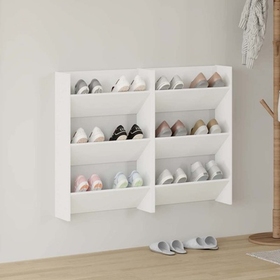 vidaXL Стенни шкафове за обувки, 2 бр, бели, 60x18x90 см, ПДЧ (806760)