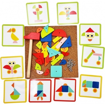 Дървена игра с чукче Пъзел, 20 дизайна, 82 бр