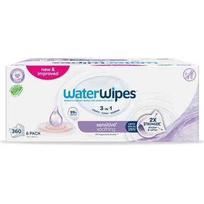 WATERWIPES Obrúsky vlhčené Soothing clean bez obsahu plastov 6 x 60 ks